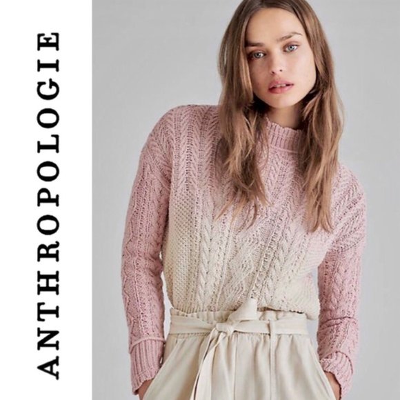 NWT Anthropologie Marci Dip-Dyed Fisherman Cable Knit Grandmacore Sweater XS - Picture 2 of 12